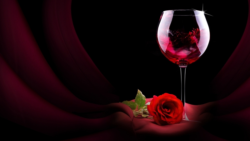 cloth, rose, wine, glass