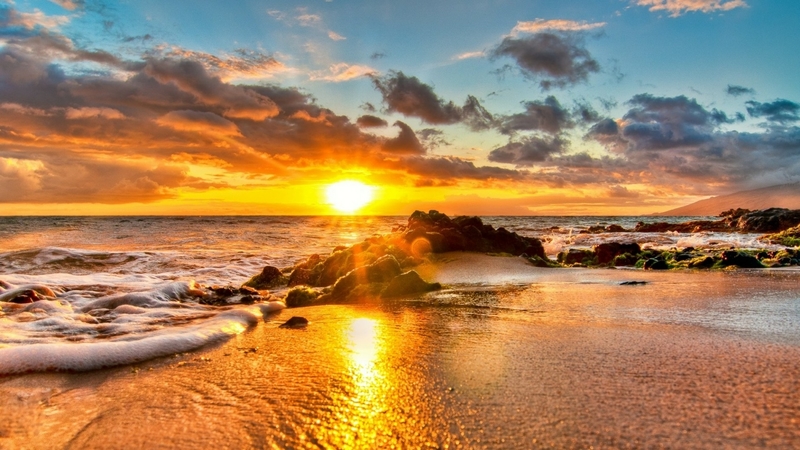 kihei, hawaii, nature, sunset, reflection, clouds