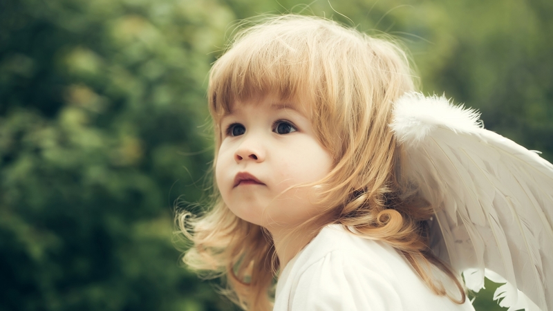 green, girl, feather, angel, copil, blonde, child, wing