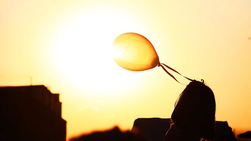 air balloon, silhouette, sunset, lightness, 4k