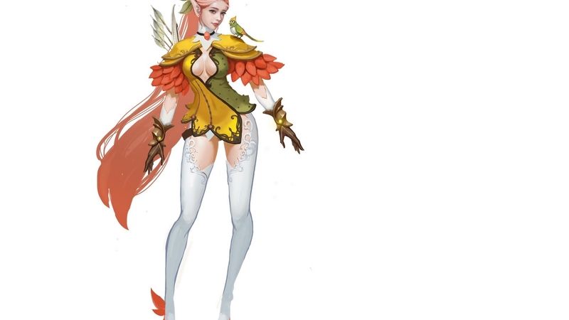 elf, pasari, y s, yishi jiang, luminos, orange, fantasy, bird, ysart, girl, white