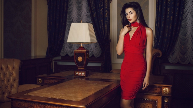 red, beautiful, dress, girl