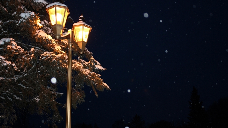 snow, lamp, night, winter
