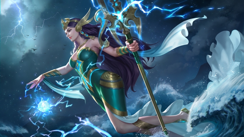 water, fantasy, green, girl, luminos, hkaa, sea, blue, goddess