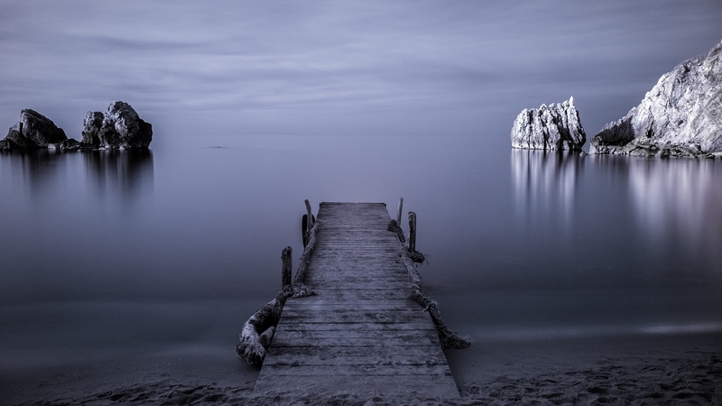 pier, ocean, beauty, nature, clouds, sky, sea, rocks, shore, sand