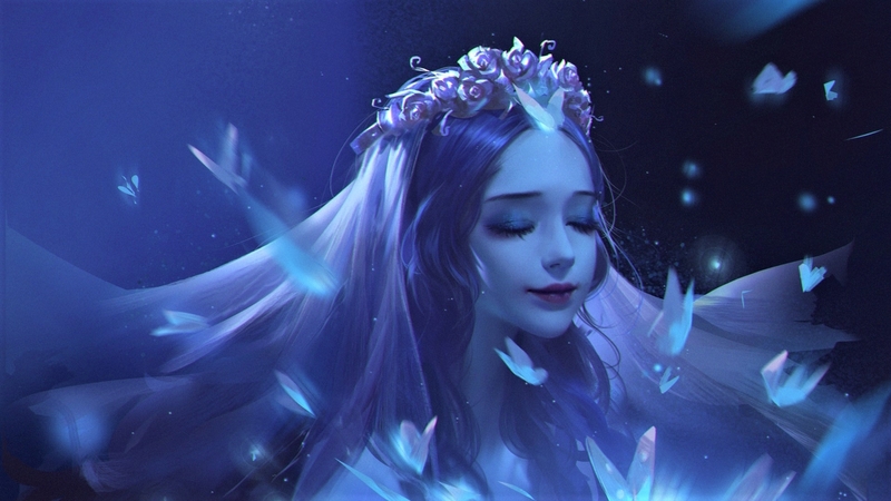 dreamy, butterflies, girl, art, digital, lights