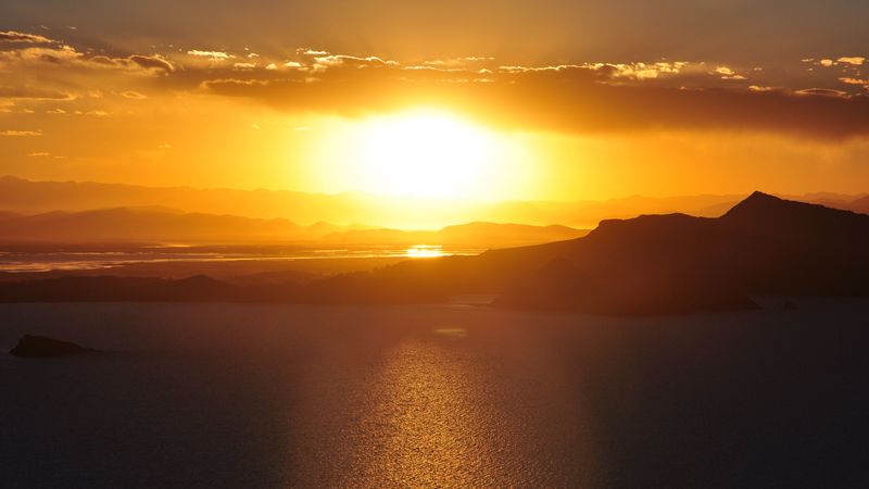sunset, sea, sunlight, skyline, sky, 4k