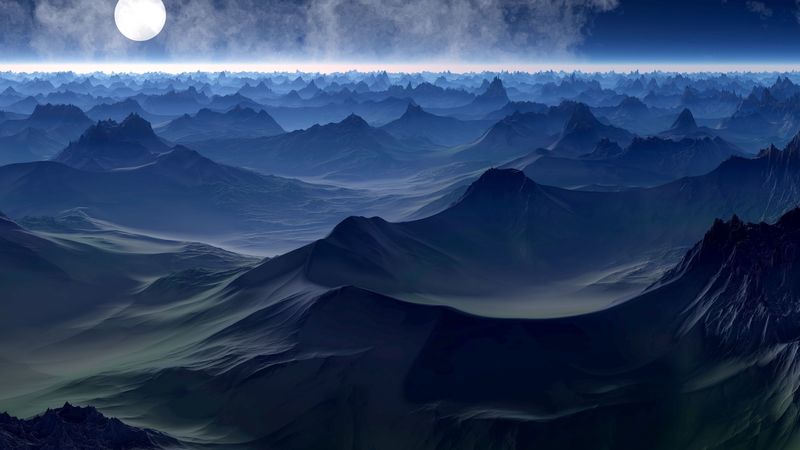 planet, hills, art, horizon, 4k