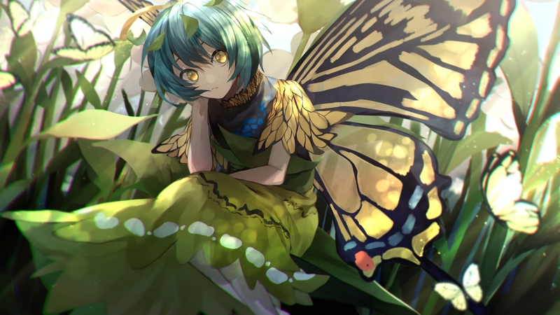 fairy, otoshiro kosame, green, butterfly, girl, anime, manga