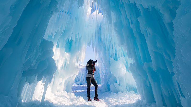 ice castle, photographer, ice, glacier, 4k