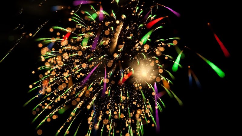 salute, fireworks, sparks, glitter, bokeh, glare, 4k