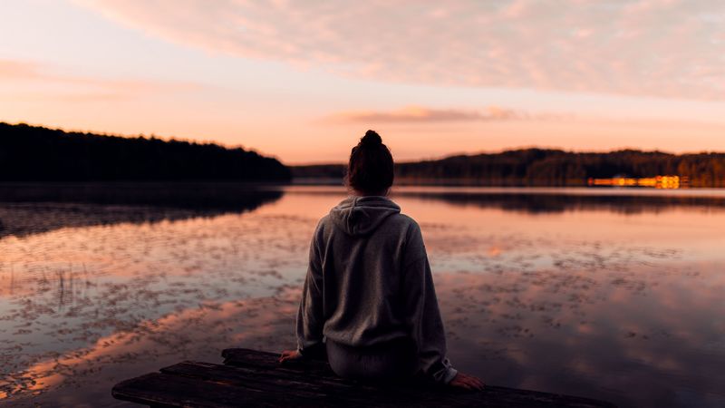 loneliness, sunset, lake, solitude, 4k
