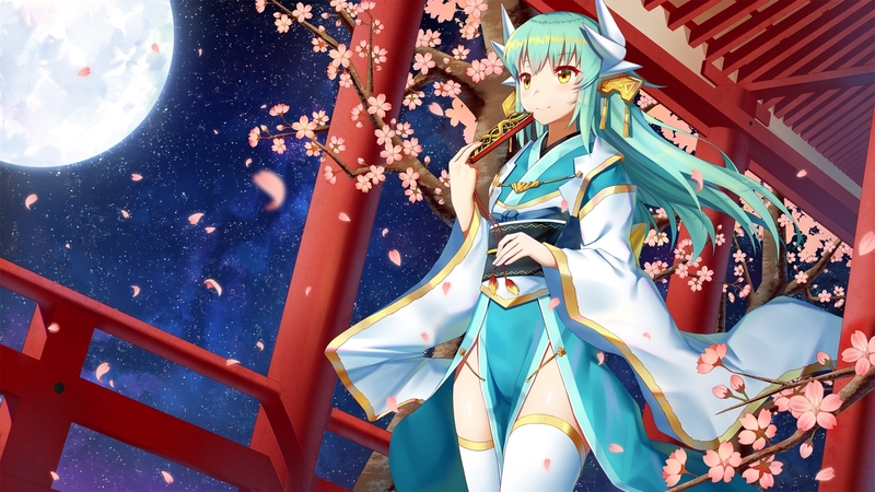 sakura, moon, luna, girl, anime, manga, spring, blue