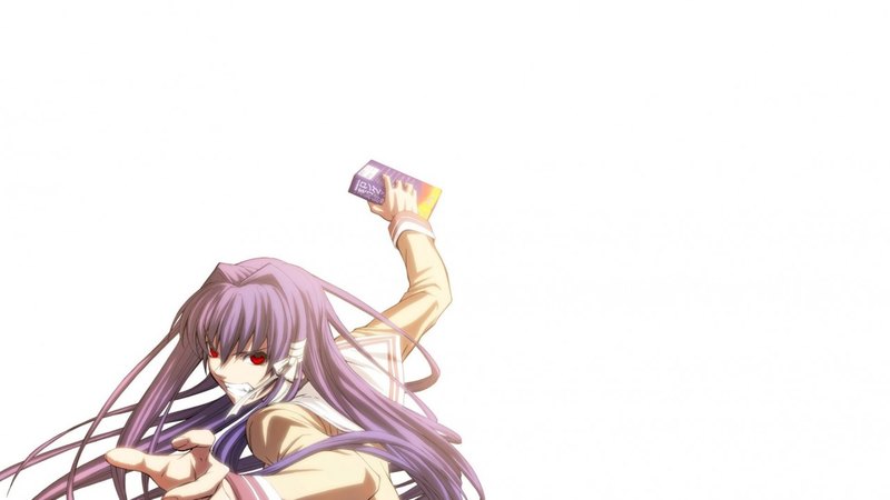 red, ferocious, violence, long, book, clannad, sexy, angry, hair, girl, purple, anime, hot, eyes