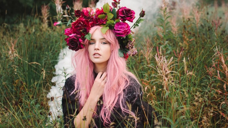 model, rose, woman, girl, green, lauren hallworth, flower, beauty, pink