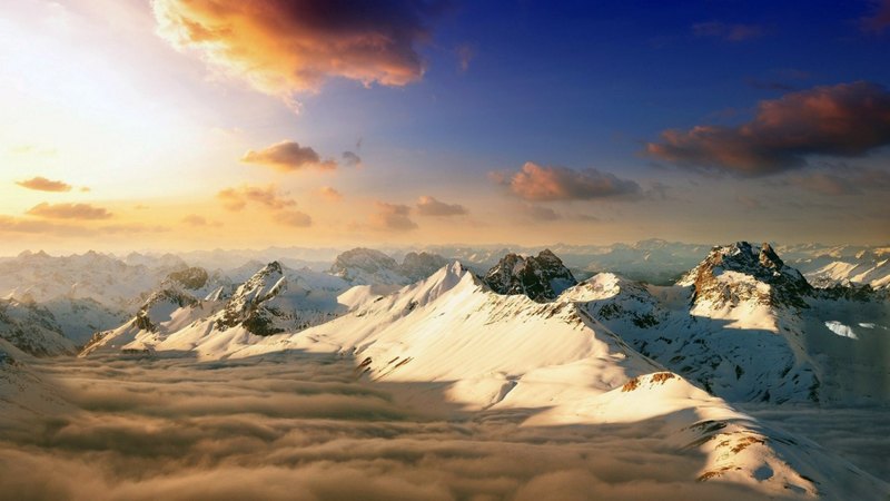nature, morning, snow, mountains