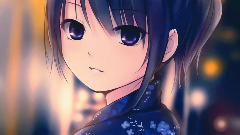 cute, girl, anime, kimono, blue