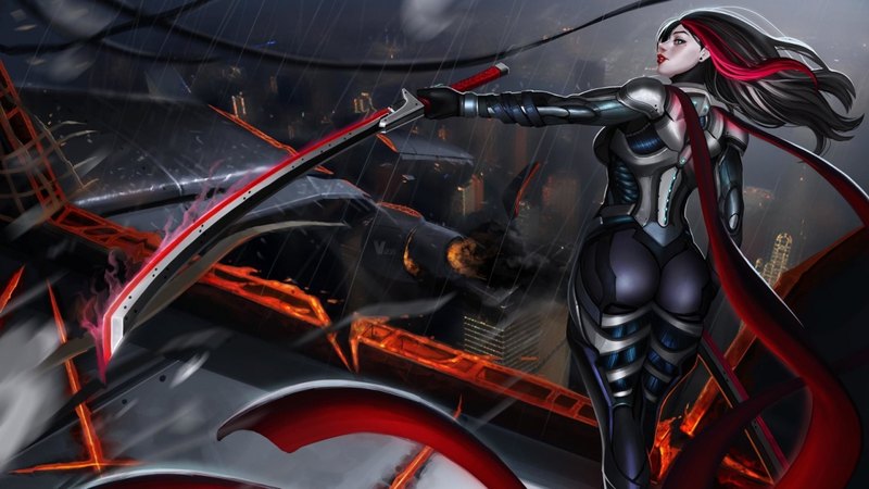 pretty, mecha, girl, anime, katana, beautiful