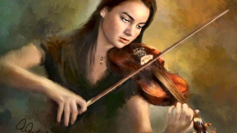 art, violin, beautiful, illustration, artwork, painting, wide screen, portrait, lady