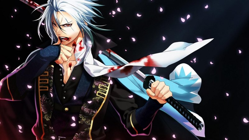 hakuoi, sword, anime, blood