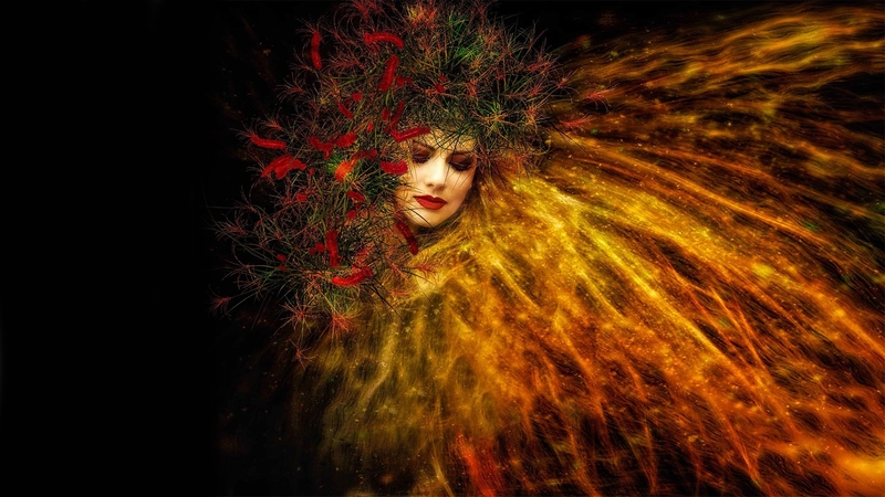 pretty, art, female, lovely, beautiful, woman, fantasy, gold, nice, girl, digital, flowers, face