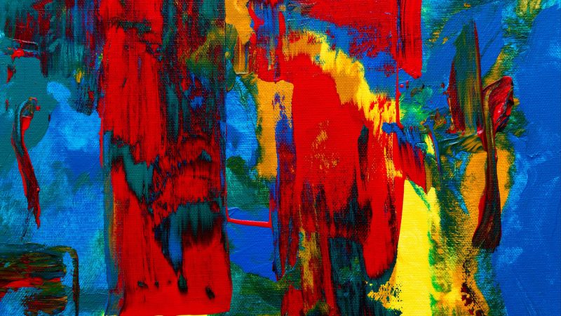 paint, canvas, stains, acrylic, red, blue, 4k