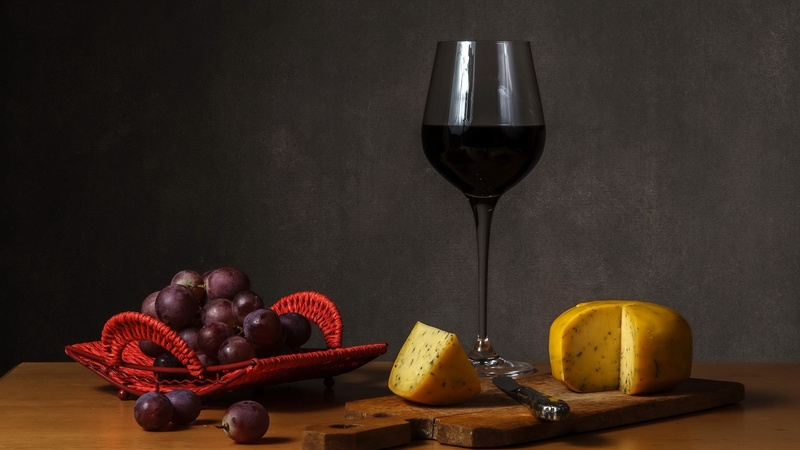 board, grapes, still life, cutting, food, wine, cheeses