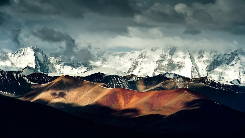 hiils, snow, mountains, shadows, clouds