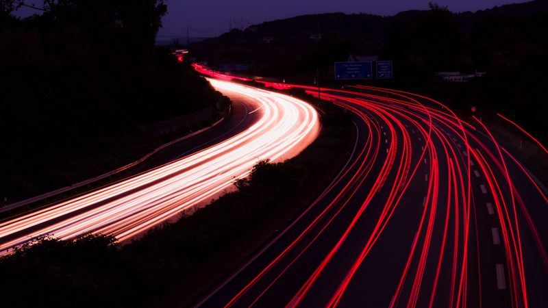 road, night, backlight, turn, dark, 4k