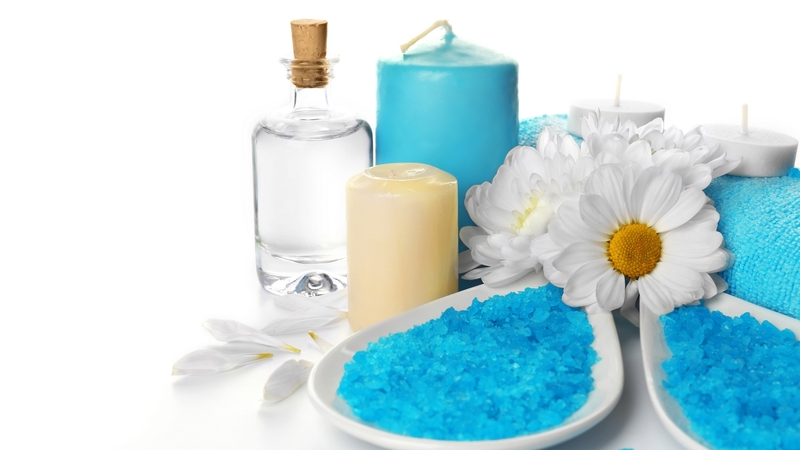 candles, salt, flowers, spa oil