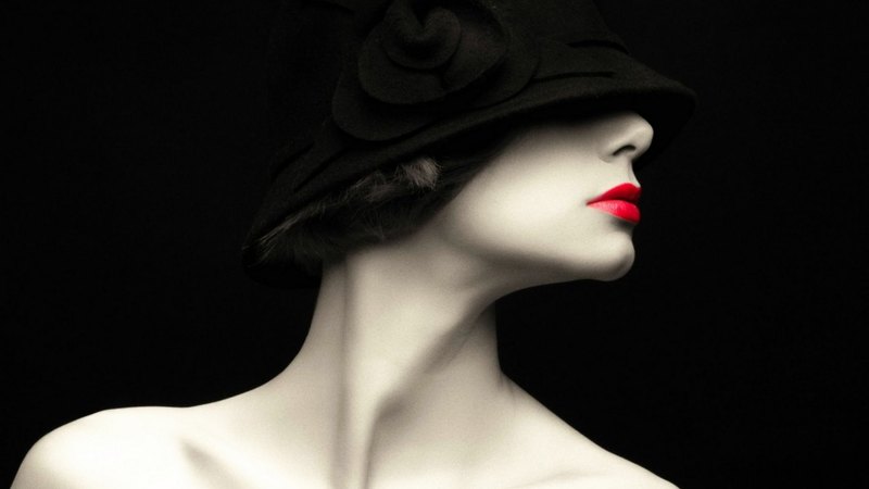 retro, red, girl, black, beauty, lips, woman, hat