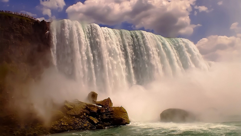 rocks, usa, waterfall, river, clouds, sky