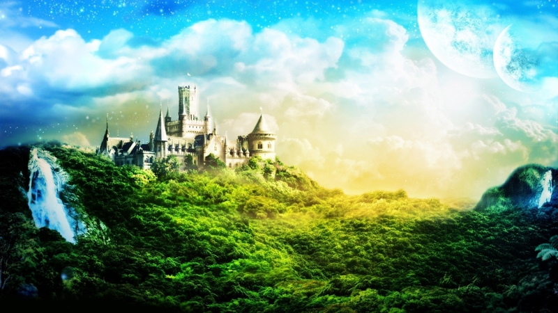 forest, green, trees, castle, sky, hill