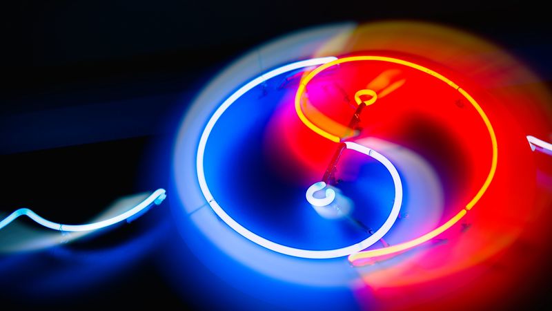 neon, yin and yang, backlight, light, 4k