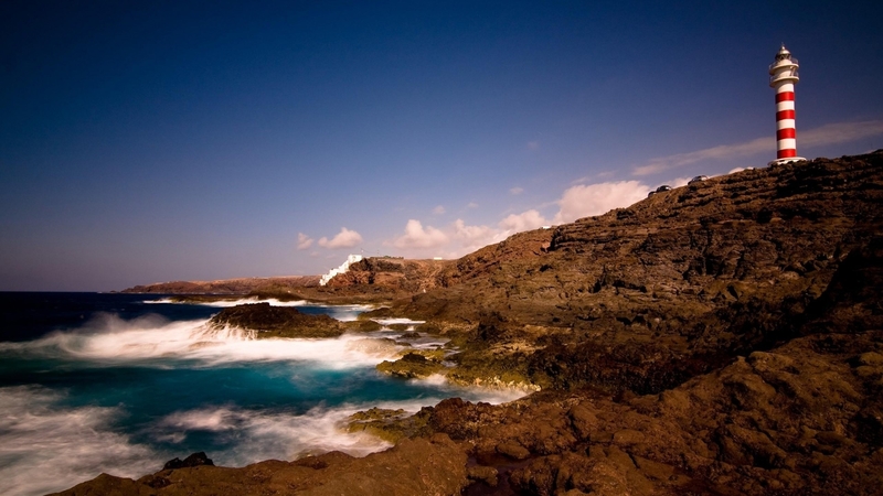 rocks, nature, waves, clouds, lighthouse, sea