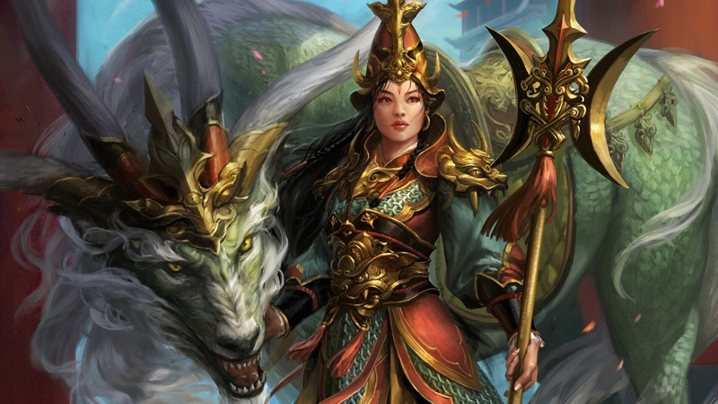 dragon, creature, red, yangtian li, frumusete, luminos, mulan, fantasy, girl, green, asian