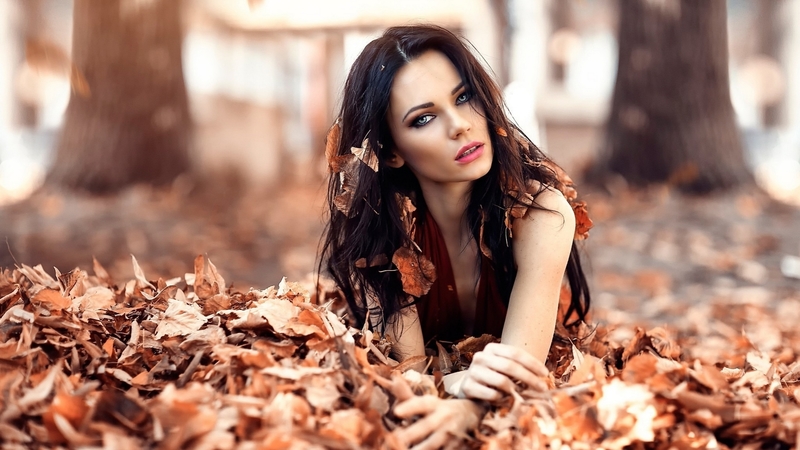 autumn, alessandro di cicco, girl, model, orange, woman, leaf
