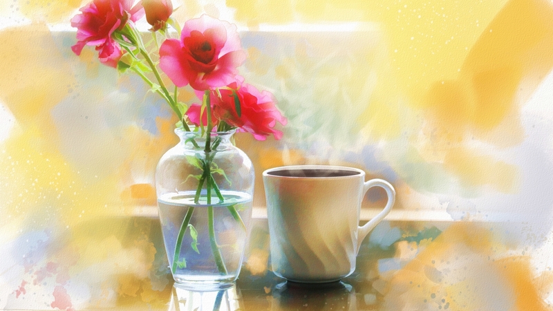 flower, painting, cup, beautiful