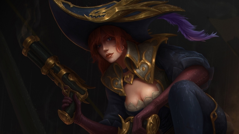 piraye, miss fortune, fantasy, luminos, junhong lin, game, lol, hat, frumusete