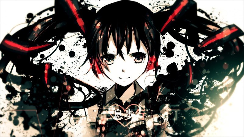 cute, red, hatsune miku, black hair