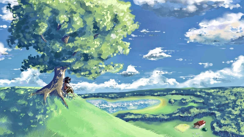 tree, boy, fantasy, landscape
