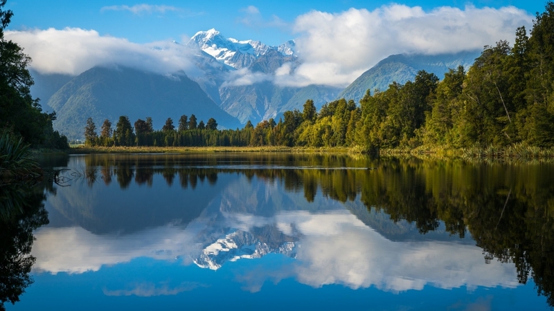 mountains, sky, clouds, lakes, new zealand, reflections, nature