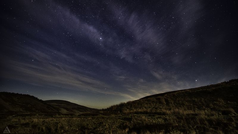 starry sky, night, starry landscape, radiance, hills, 4k