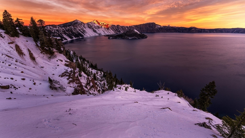 water, snow, ice, sunset, sky, winter
