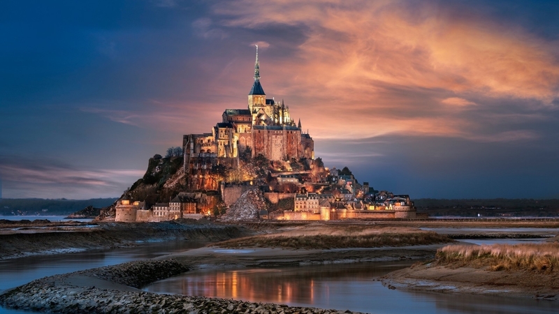 water, island, sea, town, medieval