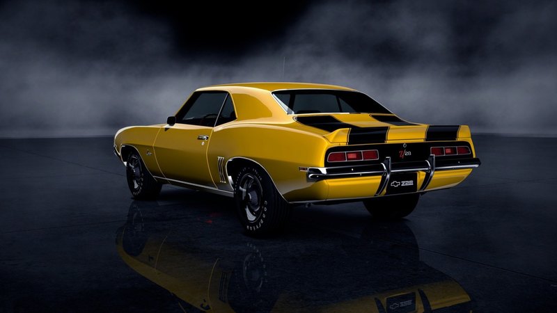 chevy, yellow, black, camaro