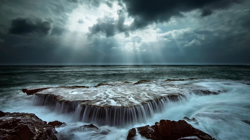 cloud, rock, wave, ocean
