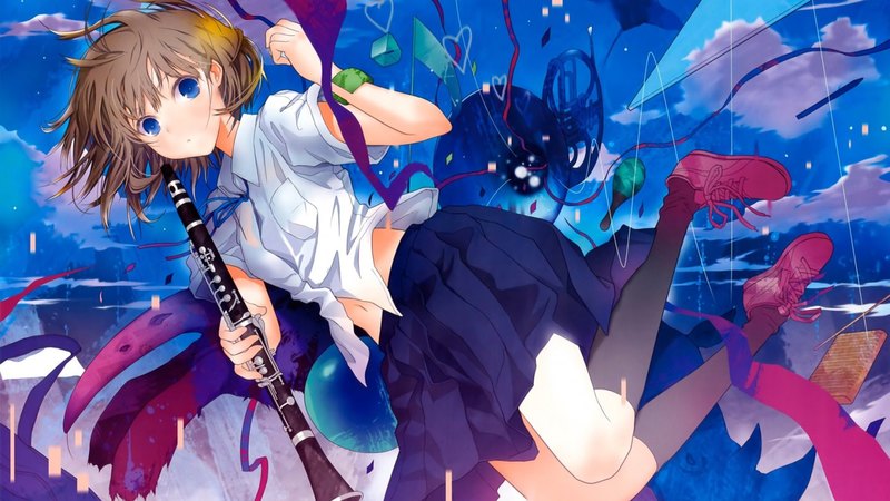 pretty, anime, manga, beautiful, gorgeous, sweet, awesome, original, emotional, skirt, flute, sexy, lovely, blue eyes, amazing, uniform, short hair, brown hair, cute, music, anime girl