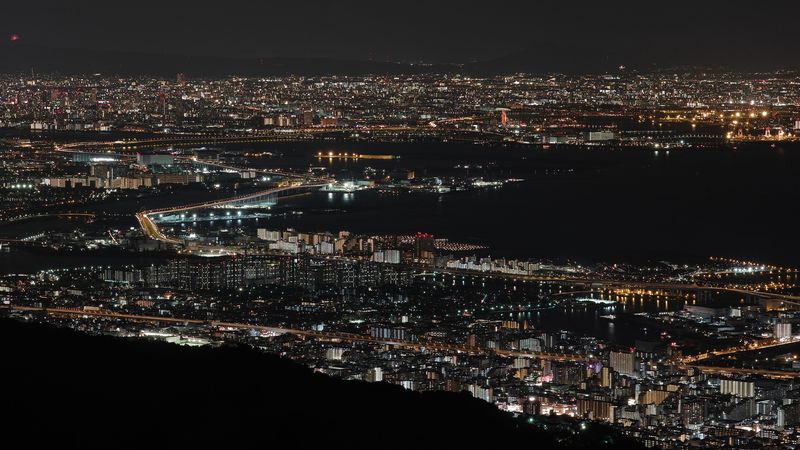 night city, top view, city lights, bay, osaka, japan, 4k