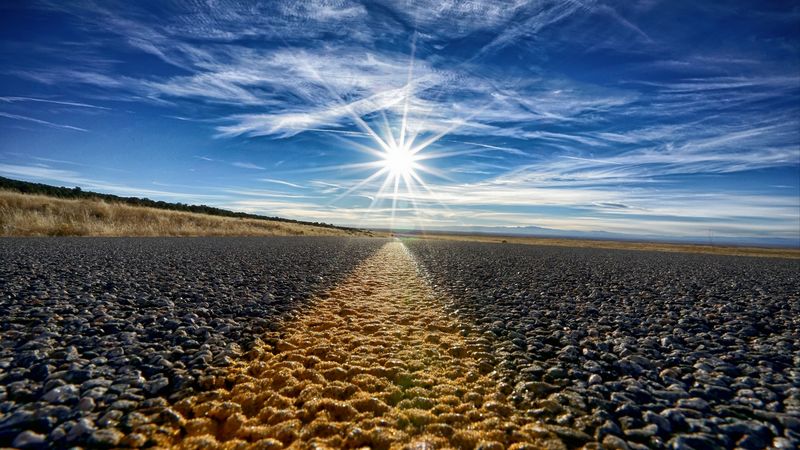 road, marking, sunlight, horizon, 4k
